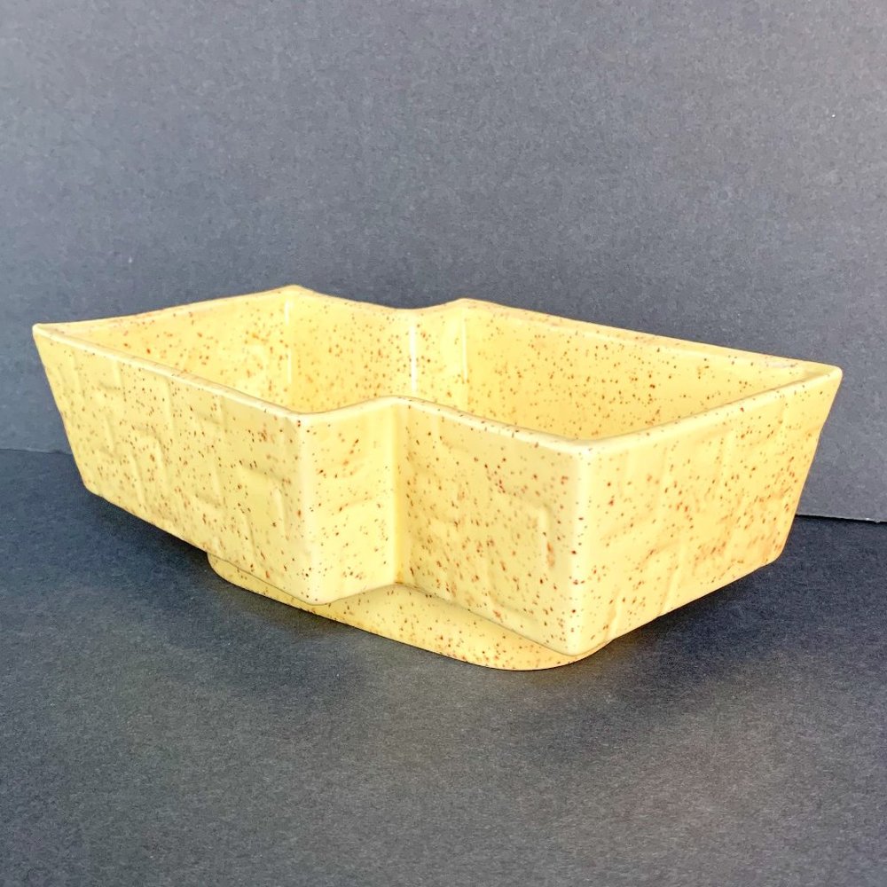 VTG Planter Upco Ungemach Pottery MCM Yellow Speckle Cube Mid-century Rectangle
